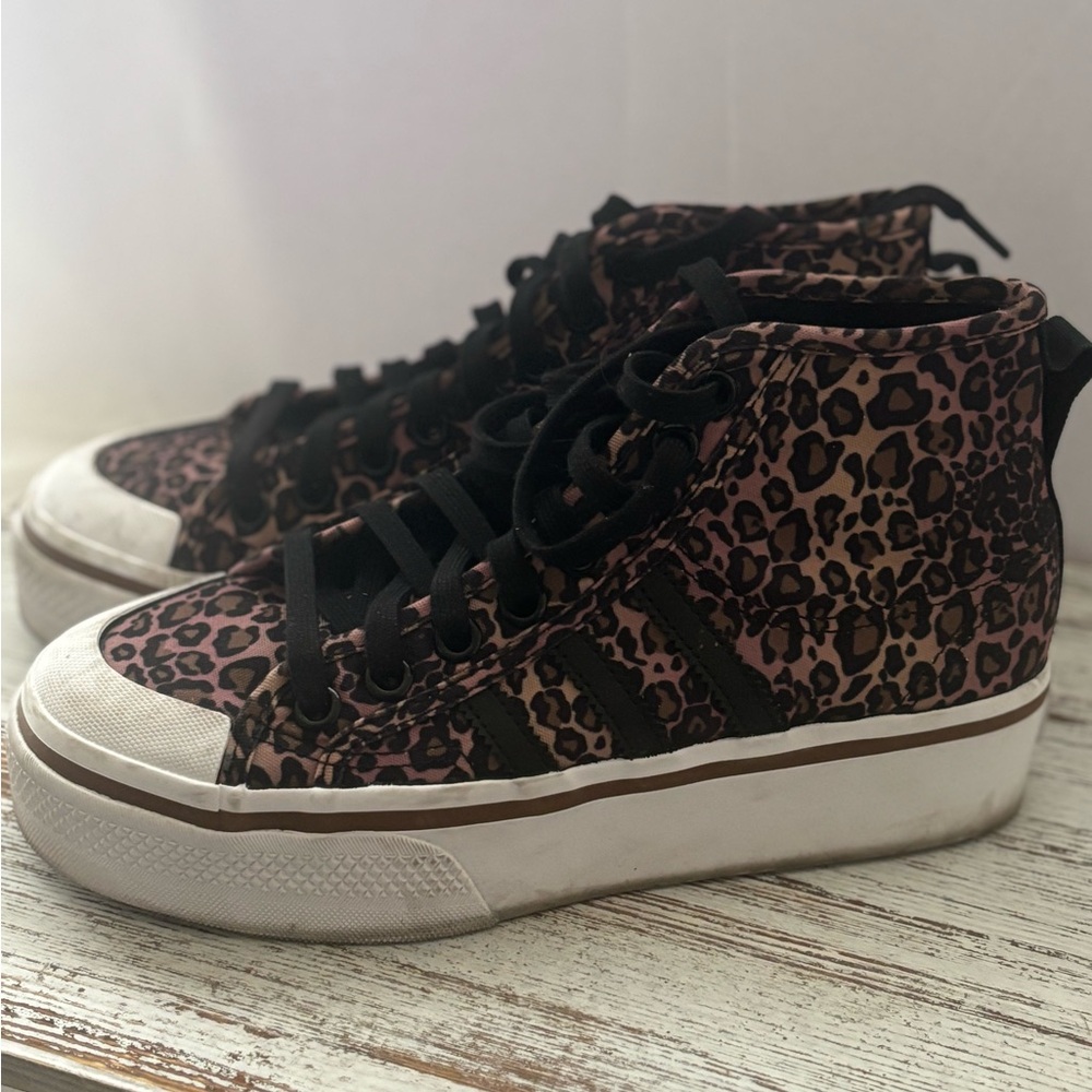 Adidas Brown and Black Leopard Print Sneakers